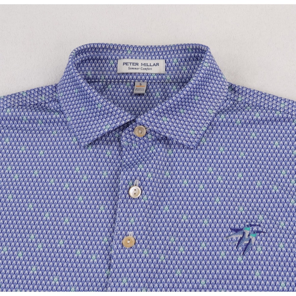 Peter Millar Geo Skull Performance Jersey Polo Mens Small Blue Castle Pines GC